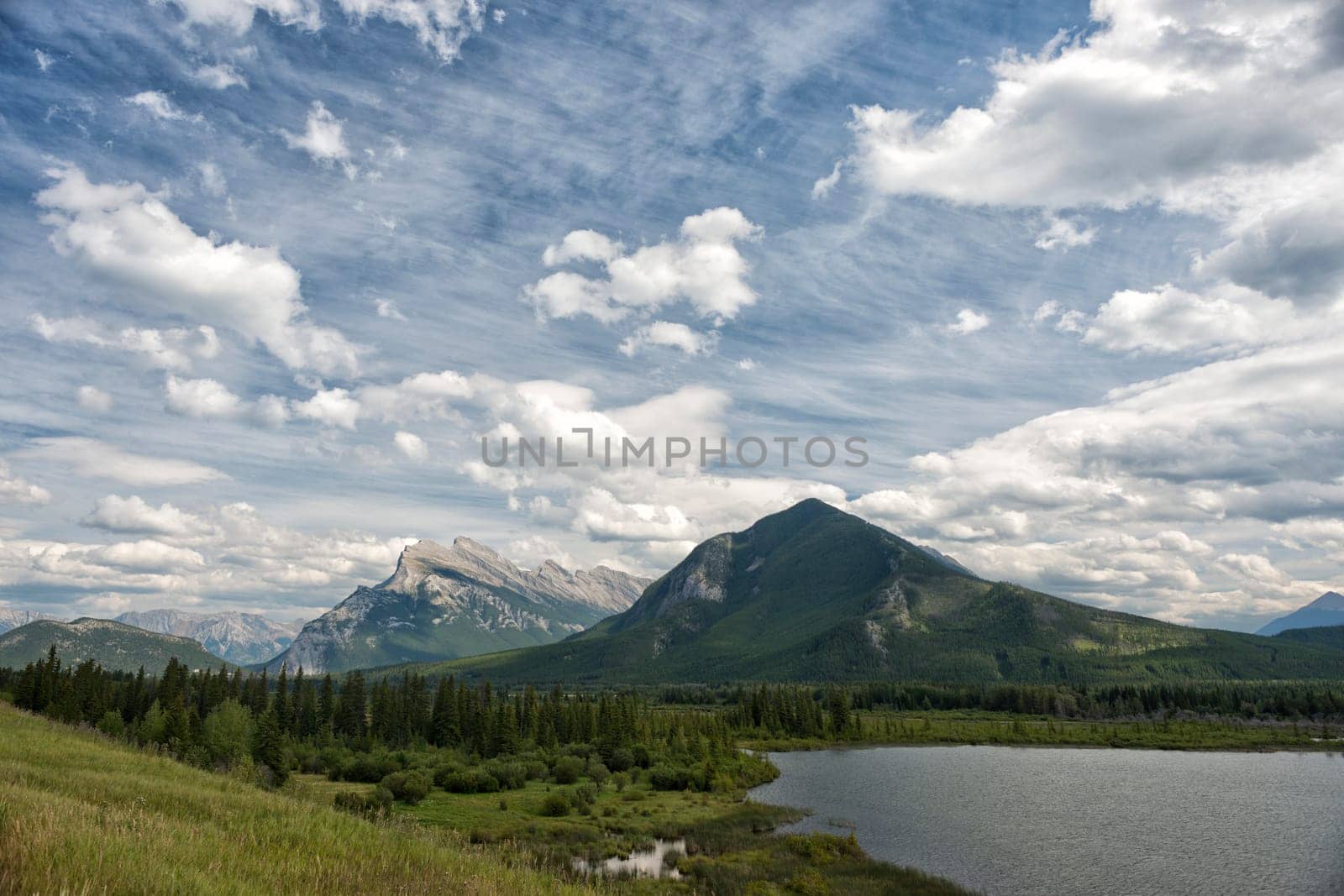 Canada Rocky Mountains Panorama on cloudy sky