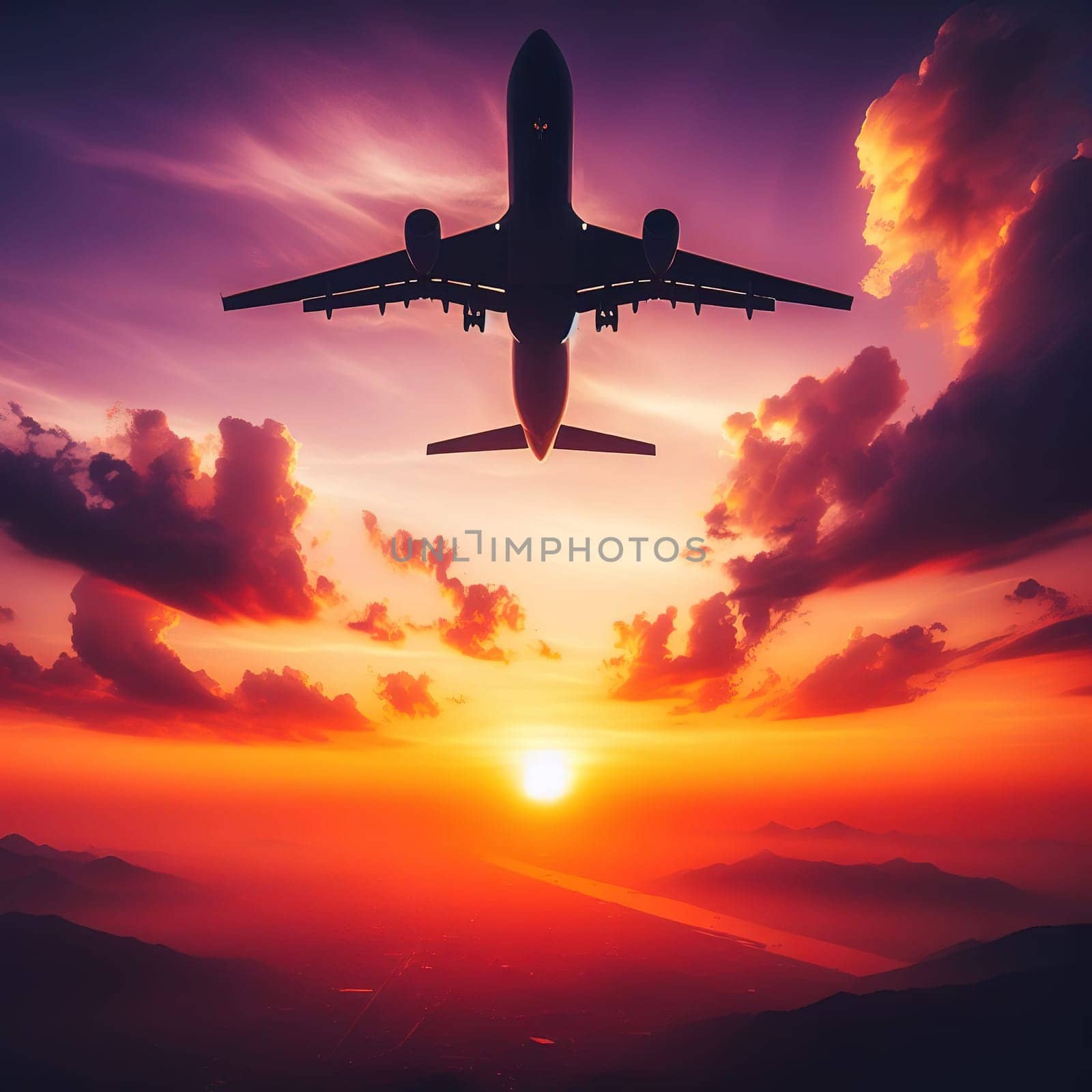 Passenger plane in the sky at sunset. High quality photo