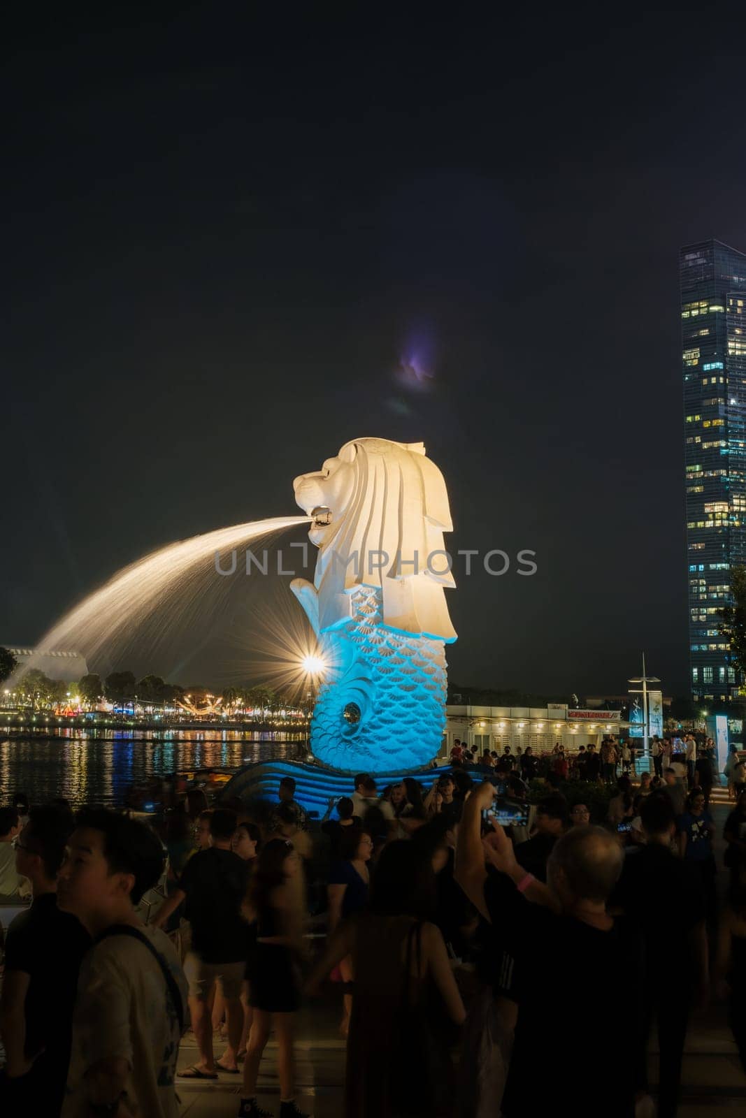 Singapore - June 24 2023: Merlion Fountain Mascot Iconic Statue
