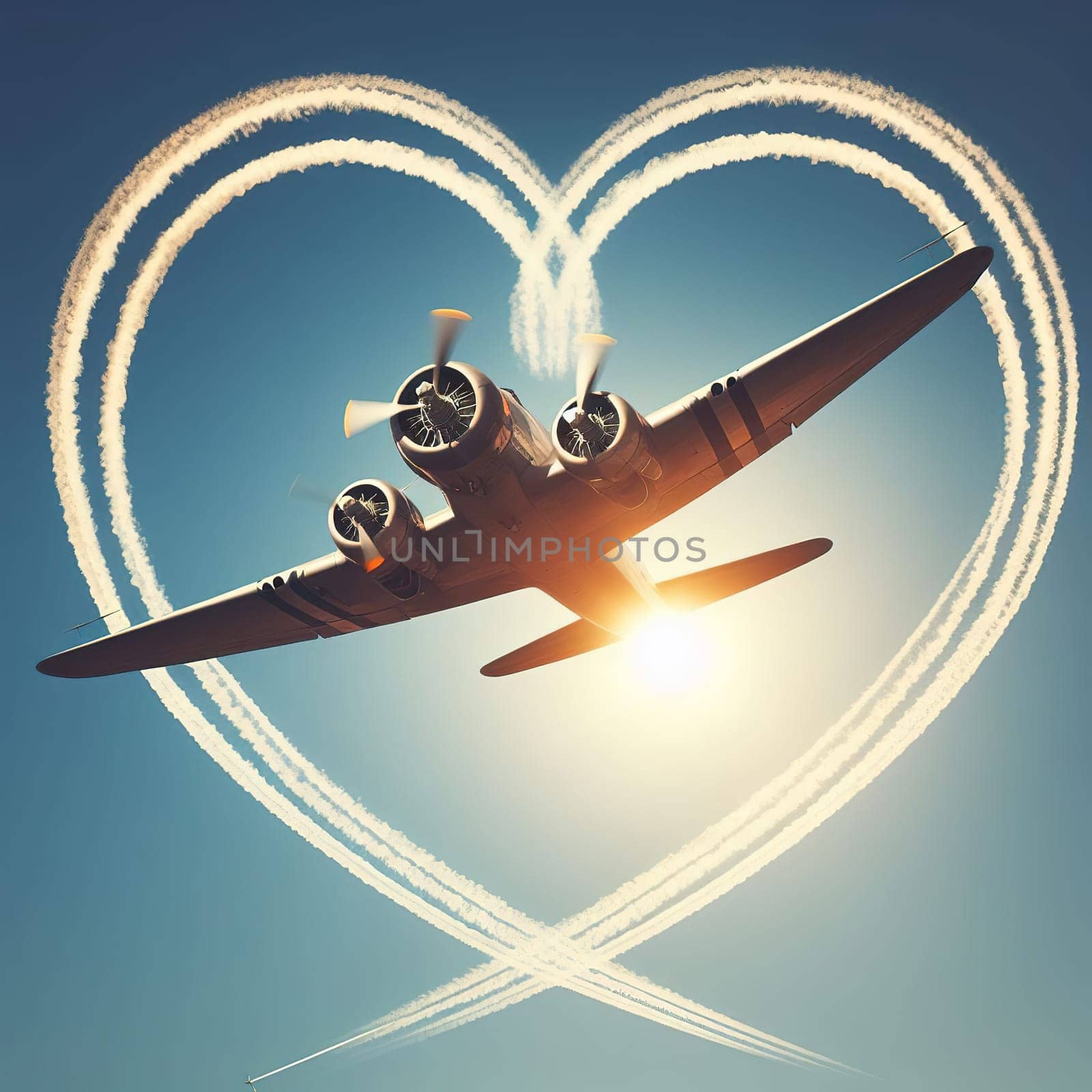 The plane left a heart-shaped trail in the sky. Generative AI by gordiza