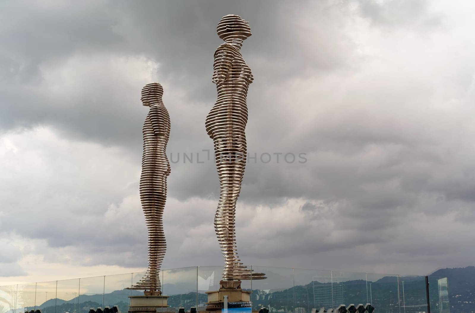 BATUMI, GEORGIA, ADJARIA - September 06, 2022: Ali and Nino automated sculpture on the seashore.