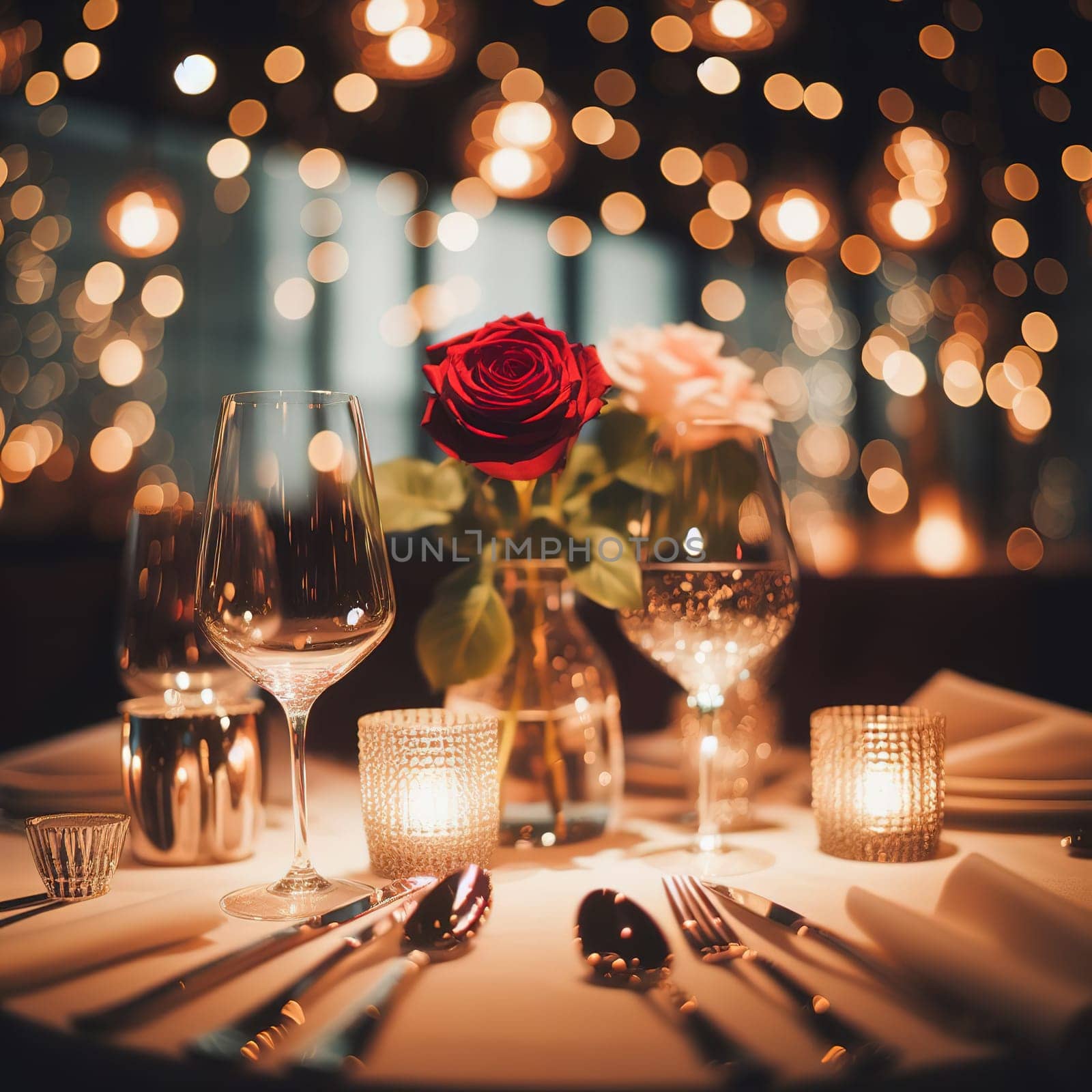 Table for two for a romantic dinner. Generative AI by gordiza