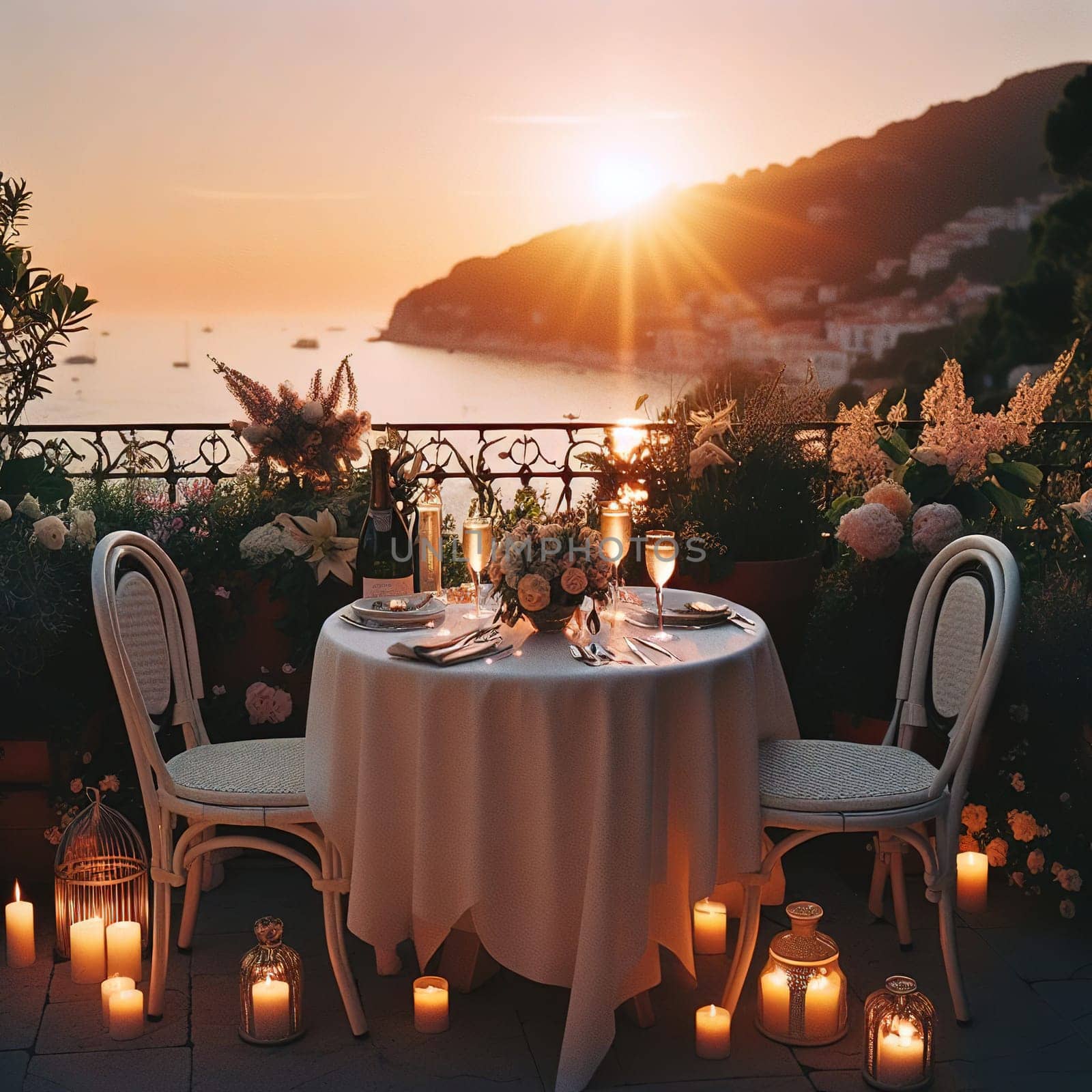 Table for two for a romantic dinner. Generative AI by gordiza