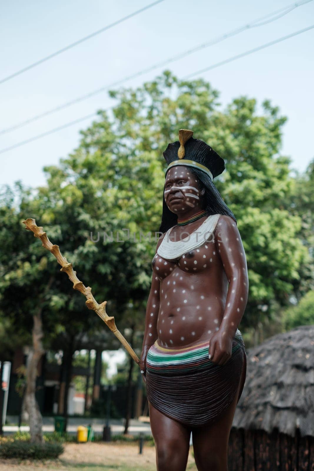 Papua Tribe Woman Statue with Weapon by jinhongljh