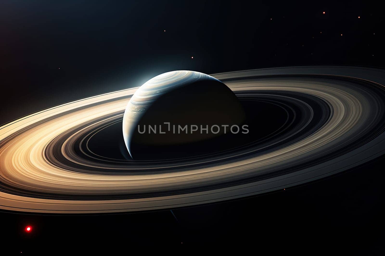 Image of a planet with rings in space. Planet Saturn.