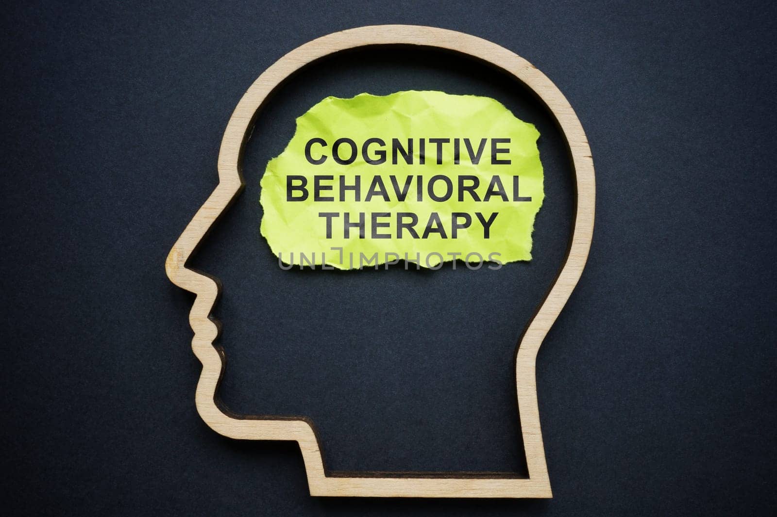 Outline of the head and inscription Cognitive behavioral therapy CBT on a piece of paper. by designer491