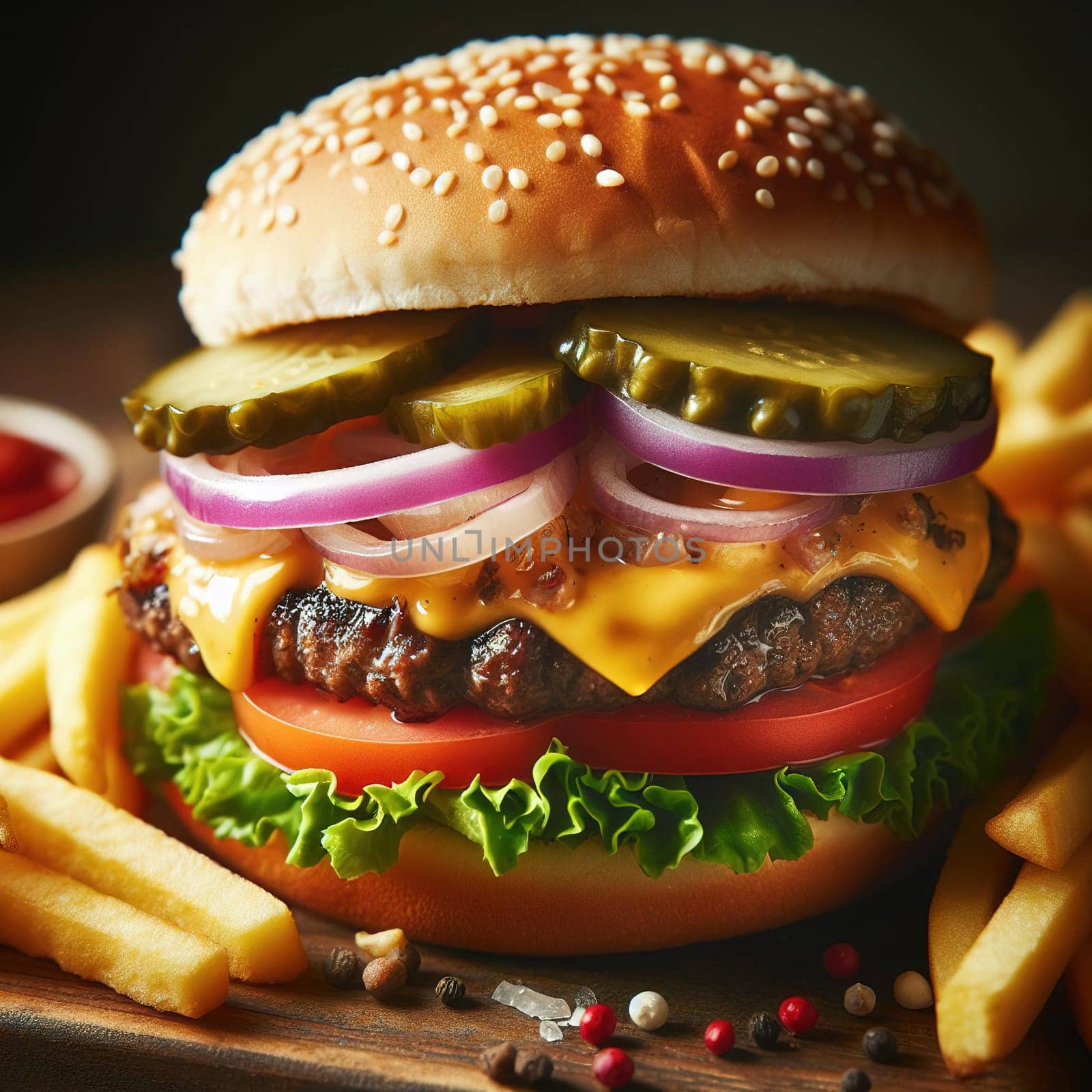 Delicious hamburger. Generative AI. High quality photo