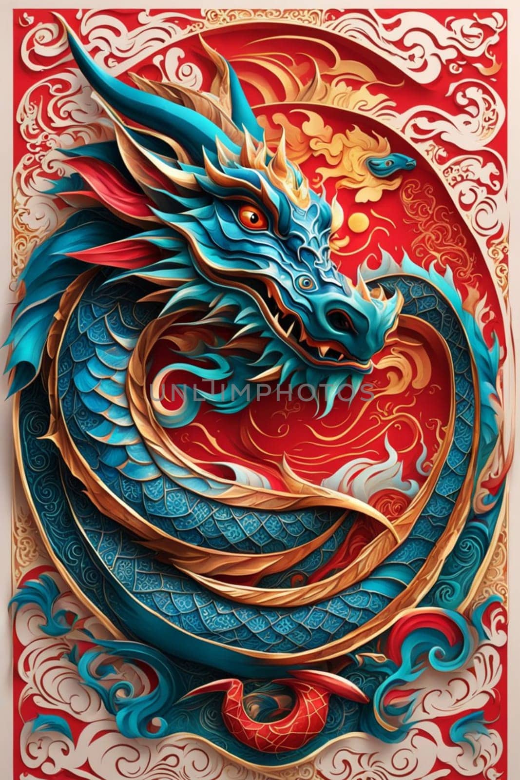 Dragon chinese new year 2024 poster symbol card illustration ai generated