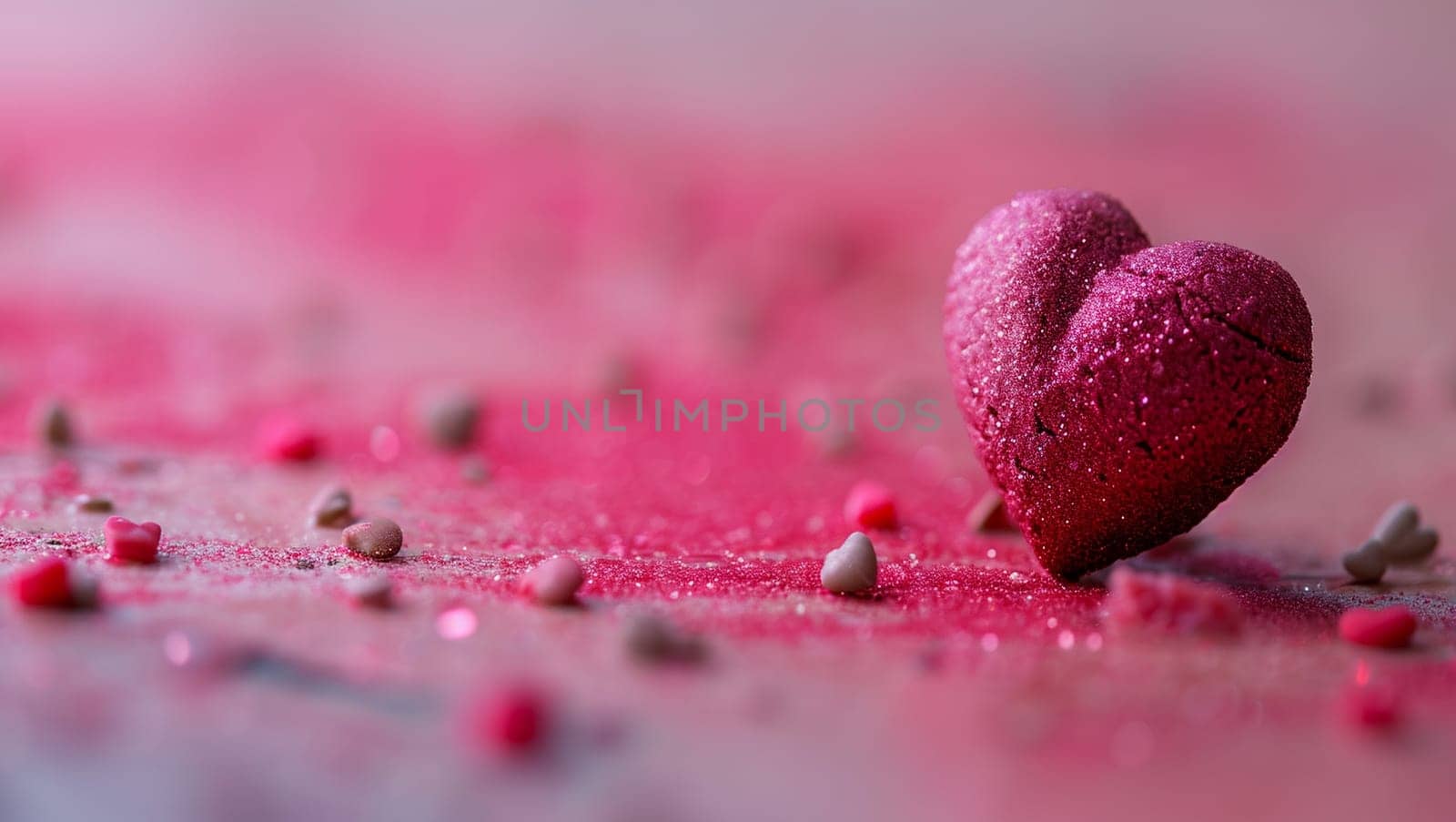 Red heart on pink background. Two heart-shaped object is located to the side, there is space for text. High quality photo