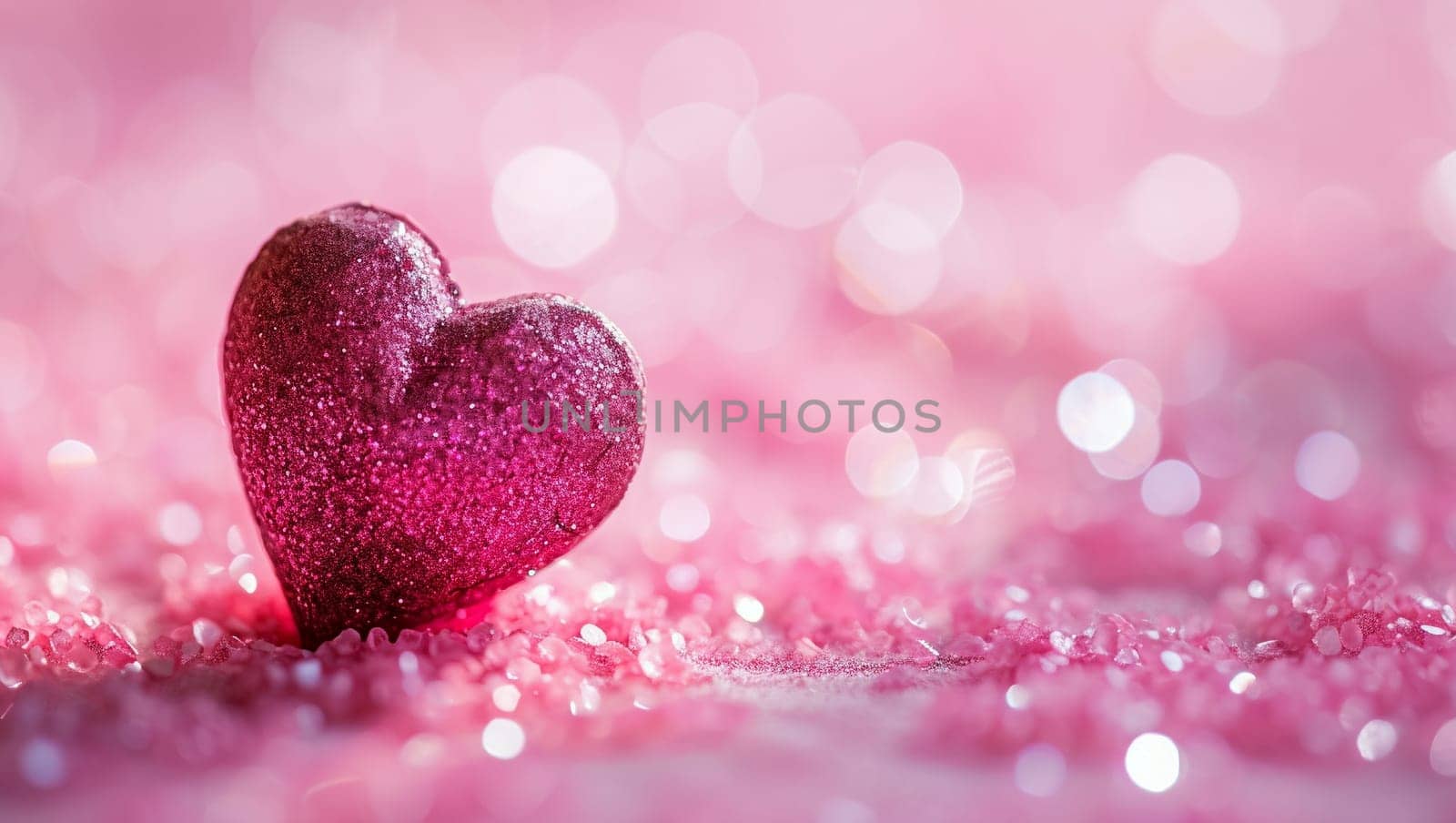 Two red hearts on pink background. Two heart-shaped object is located to the side, there is space for text. by Sneznyj