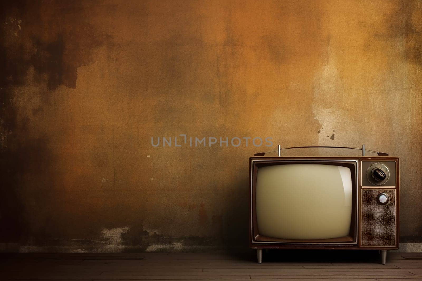 Vintage Television Against a Weathered Wall, with copy space