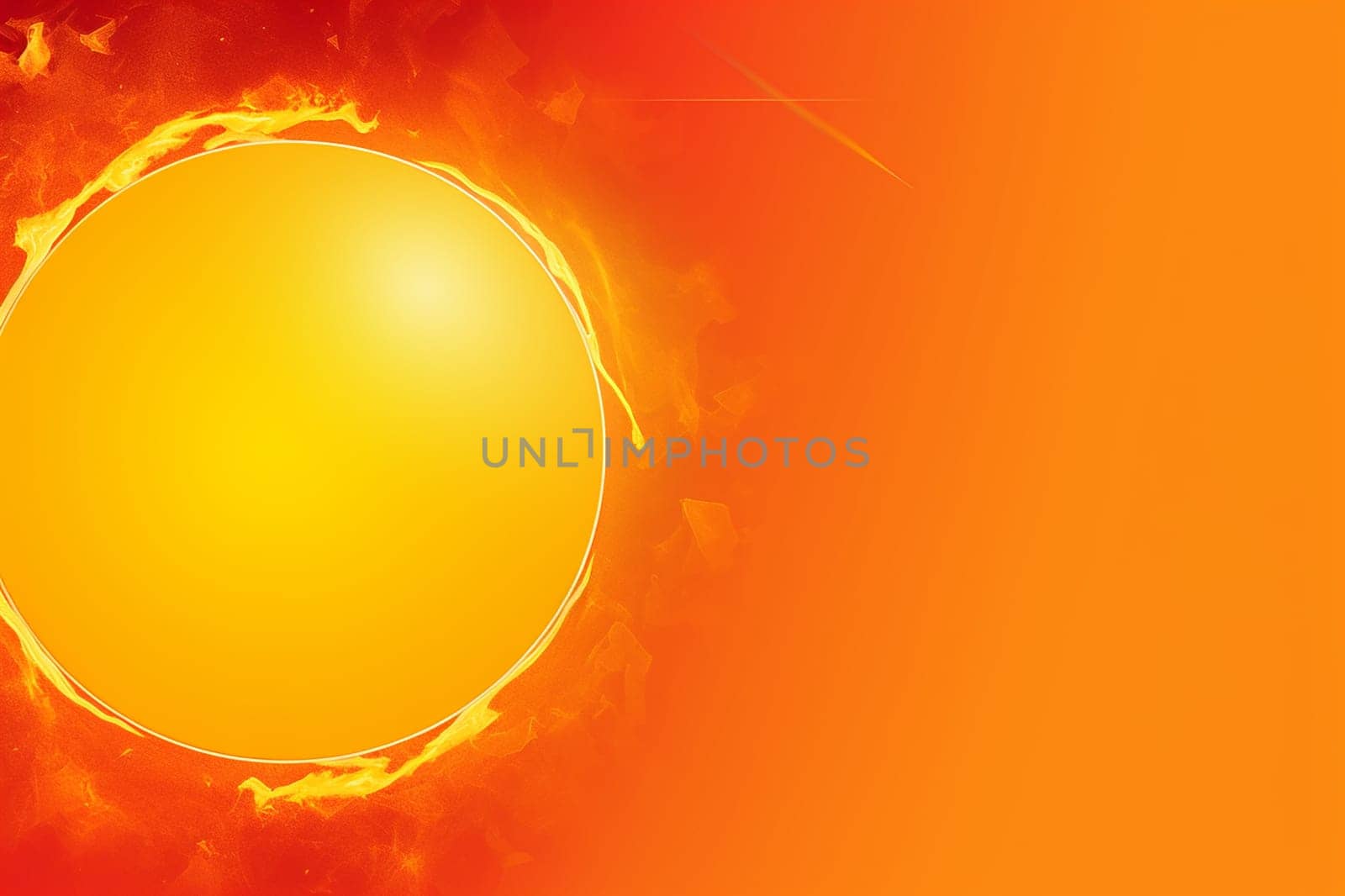 Bright sun radiating intense energy, yellow and orange background