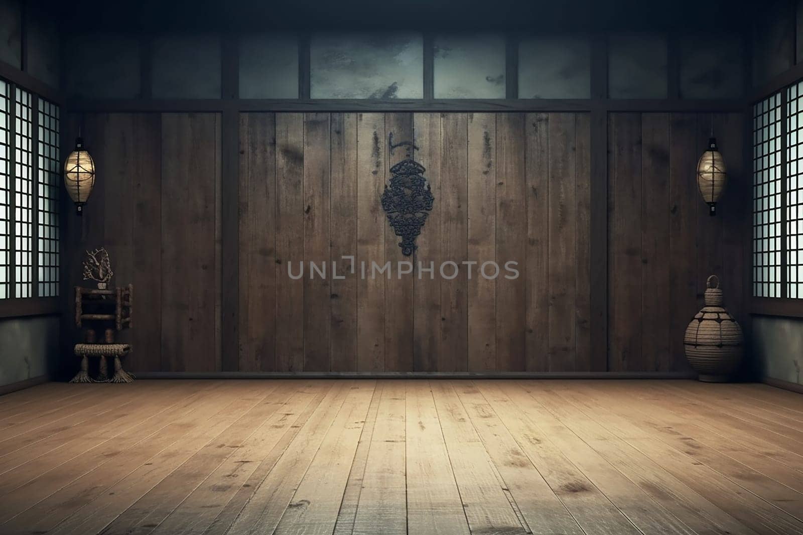 A Traditional Japanese Room with Artistic Shadows and Elegant Woodwork background
