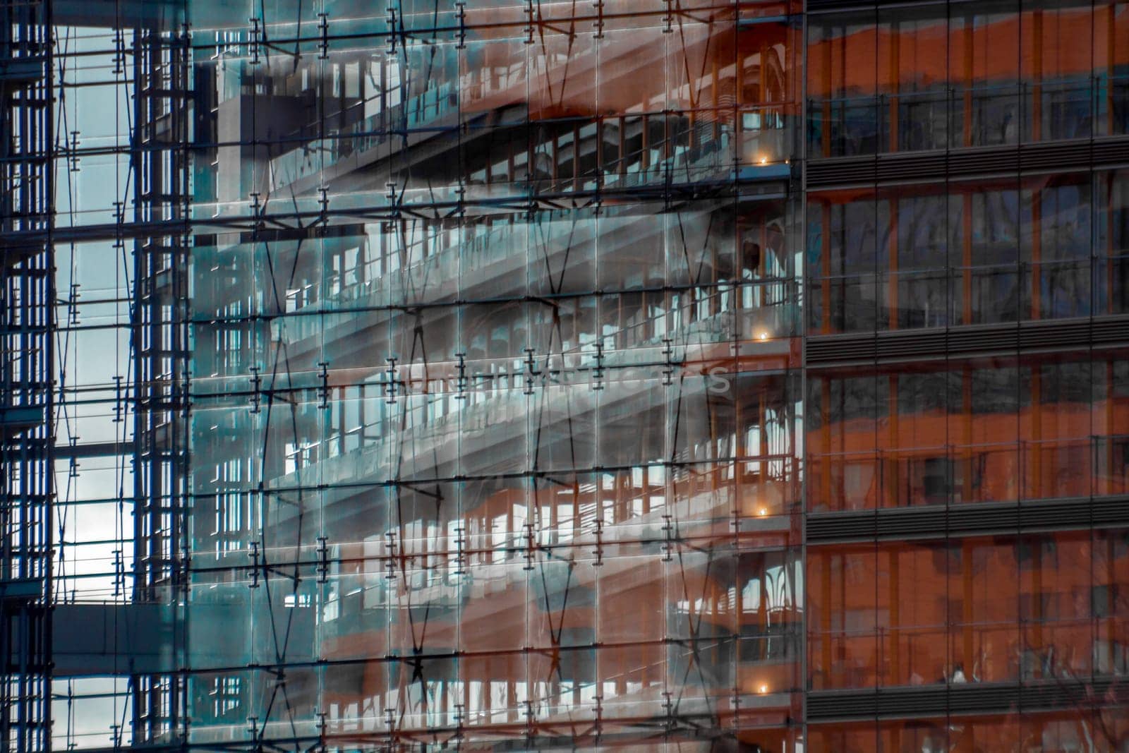 Windows of a skyscraper in the city of Dusseldorf. High quality photo