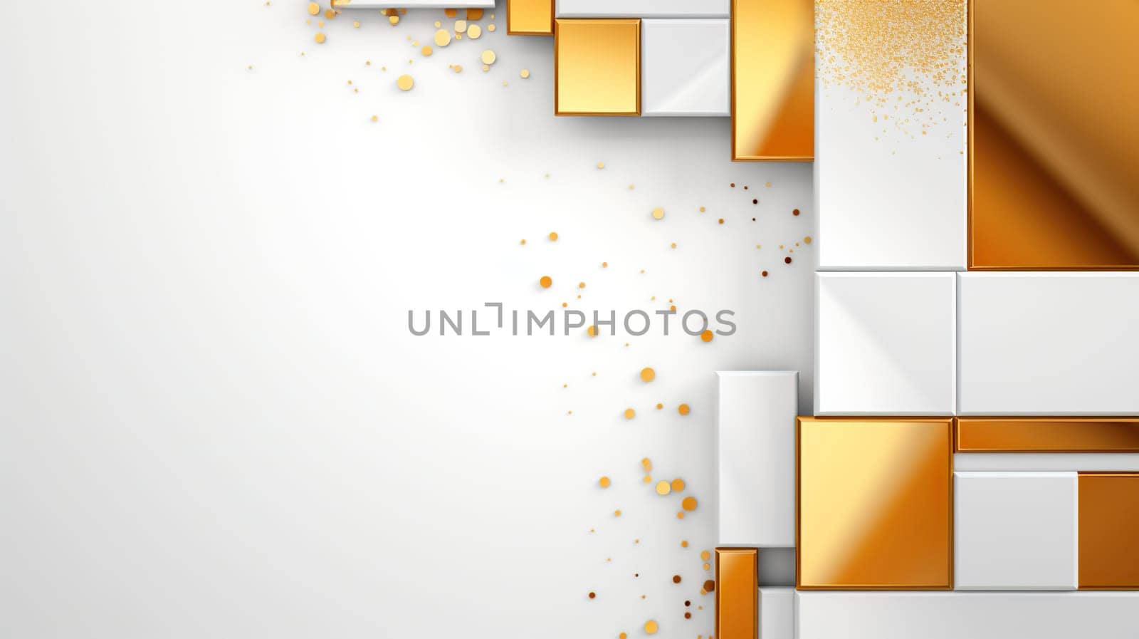 Abstract pattern with golden figures on a white background and space for text.