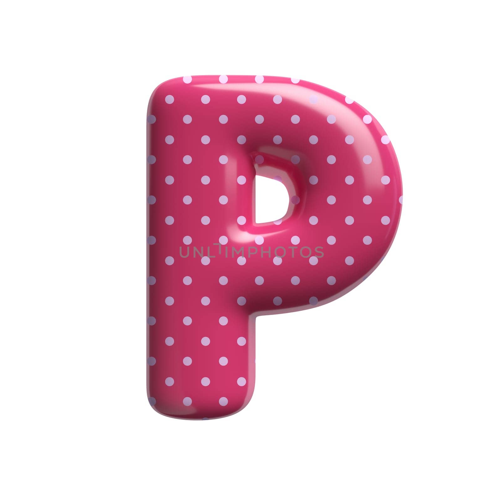Polka dot letter P - Capital 3d pink retro font isolated on white background. This alphabet is perfect for creative illustrations related but not limited to Fashion, retro design, decoration...