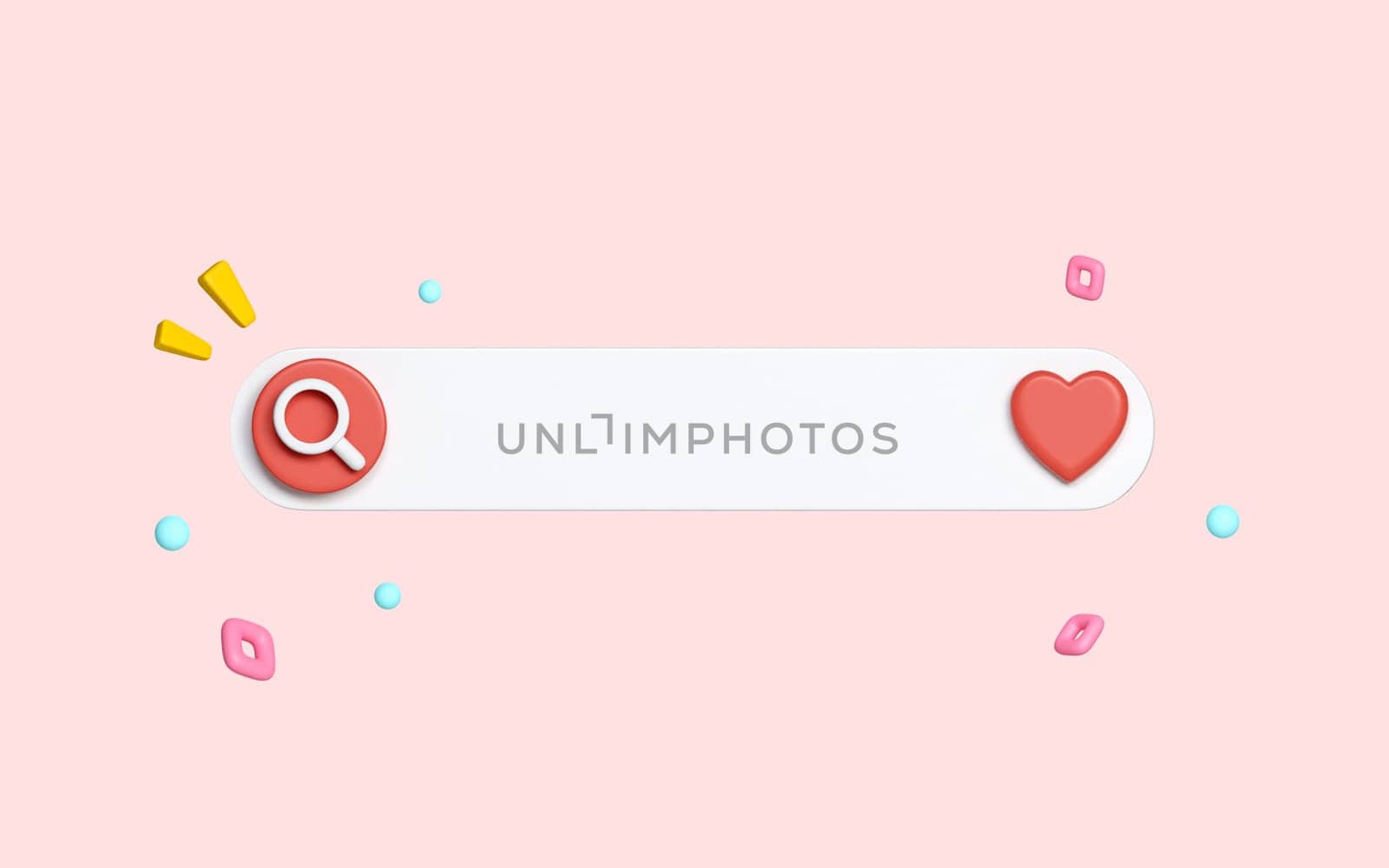 Minimal abstract background for online like and social media concept. Blank web search bar and pink heart on pink background. 3d rendering illustration. Clipping path of element included by meepiangraphic