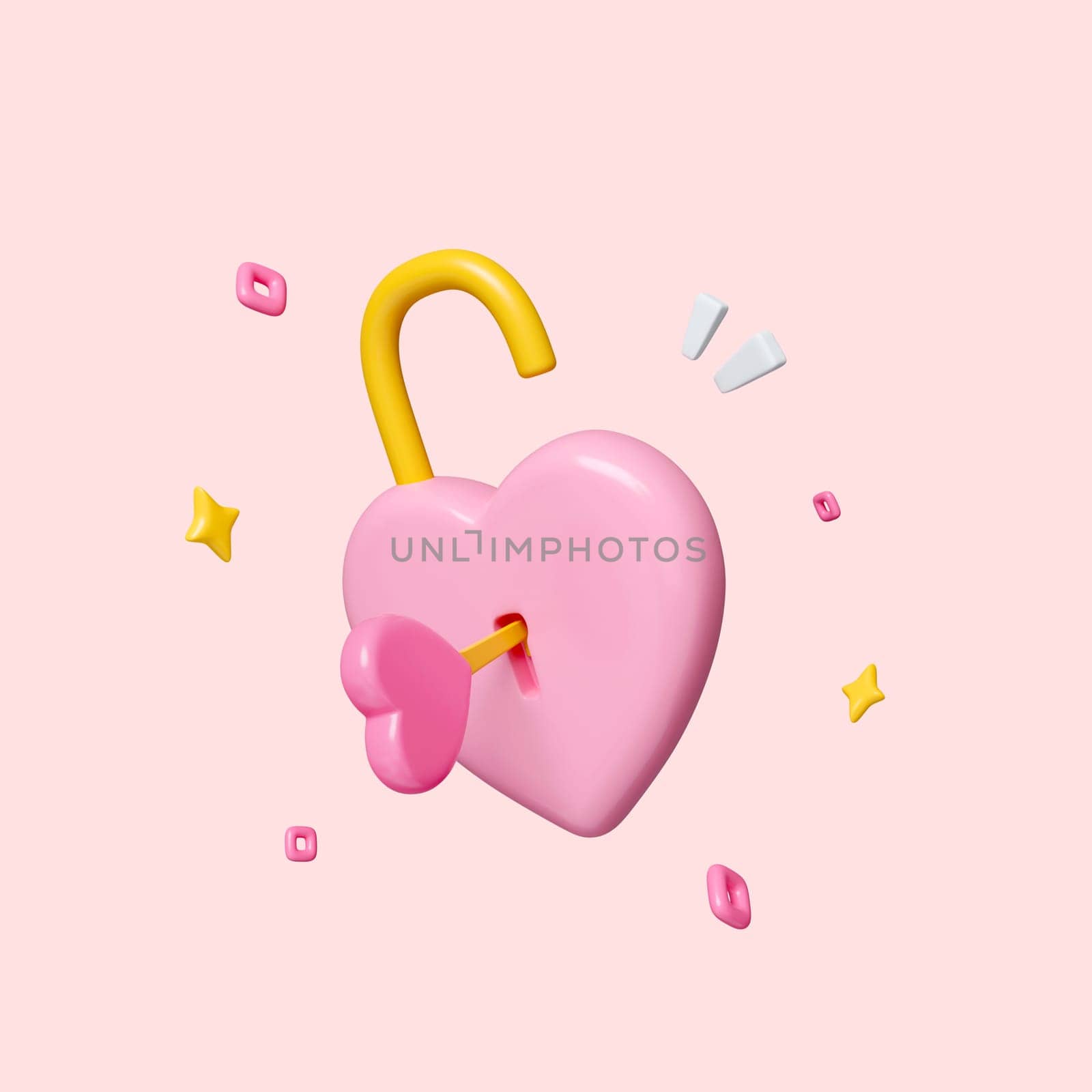 Pink candy hearts with keyhole, padlock. Symbol of love. Valentine day. isolated on pink background. clipping path. 3D render illustration by meepiangraphic