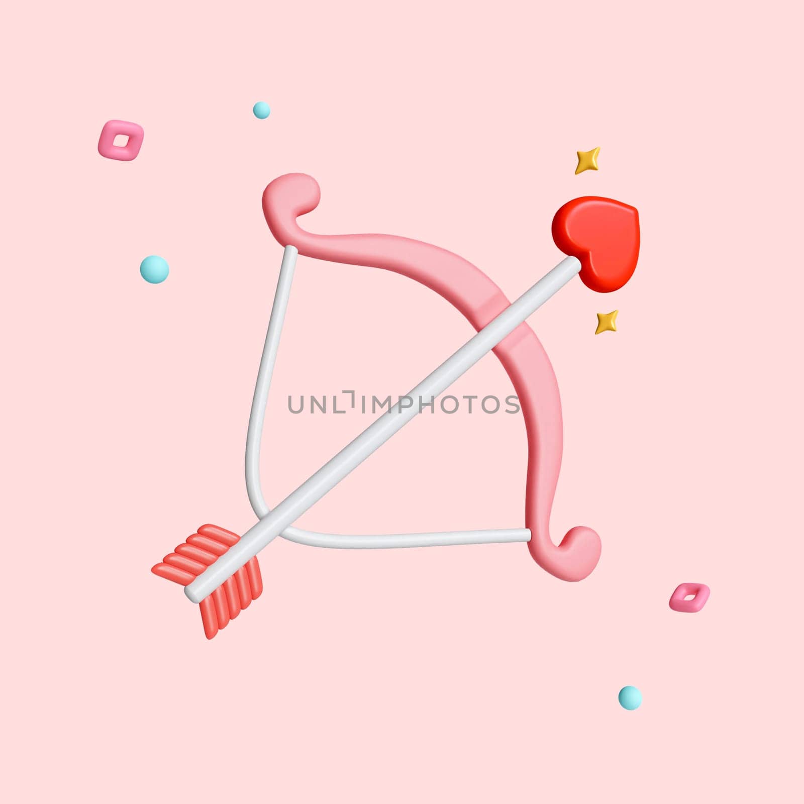 Cupid bow with heart love arrow icon Isolated on pink background with clipping path. Valentine's Day concept 3d render illustration.