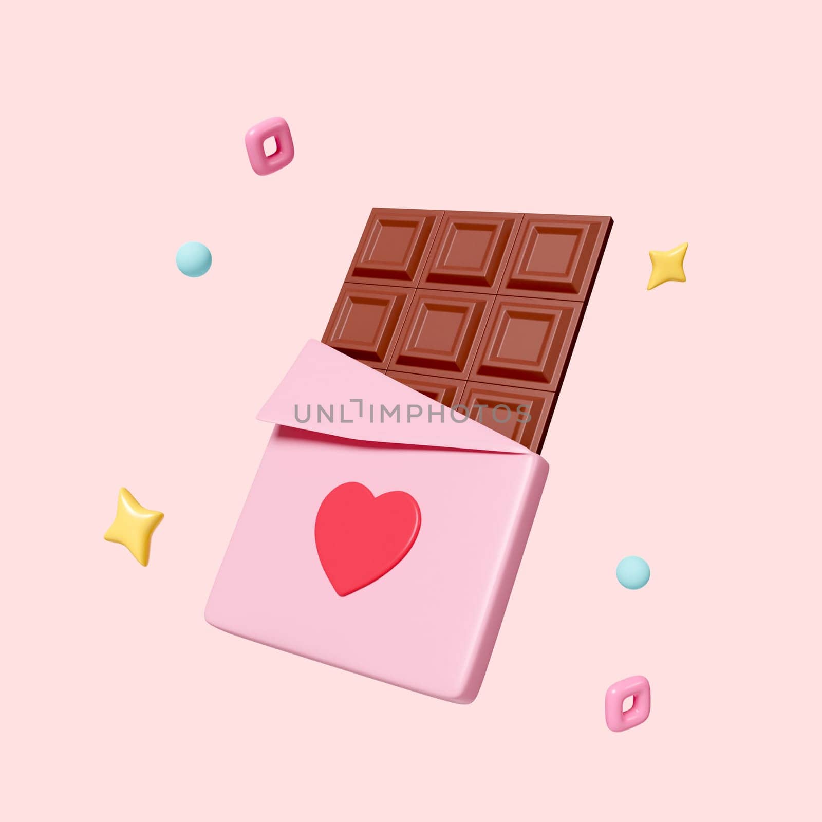 3D icon, sweet chocolate on valentine's day, special moment on special day isolated on pink background. clipping path. 3d rendering illustration.