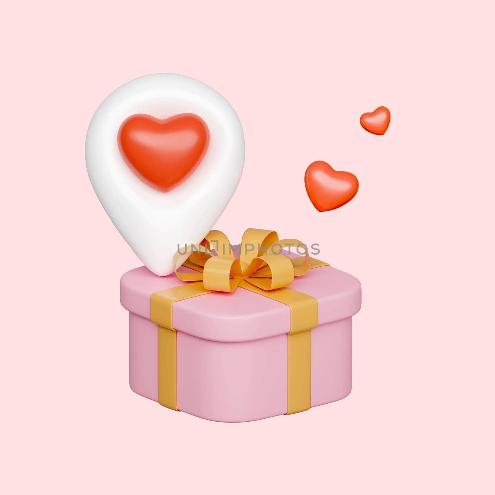3D gift box balloon heart group floating love valentine concept isolated on pink background with clipping path. 3d rendering illustration.