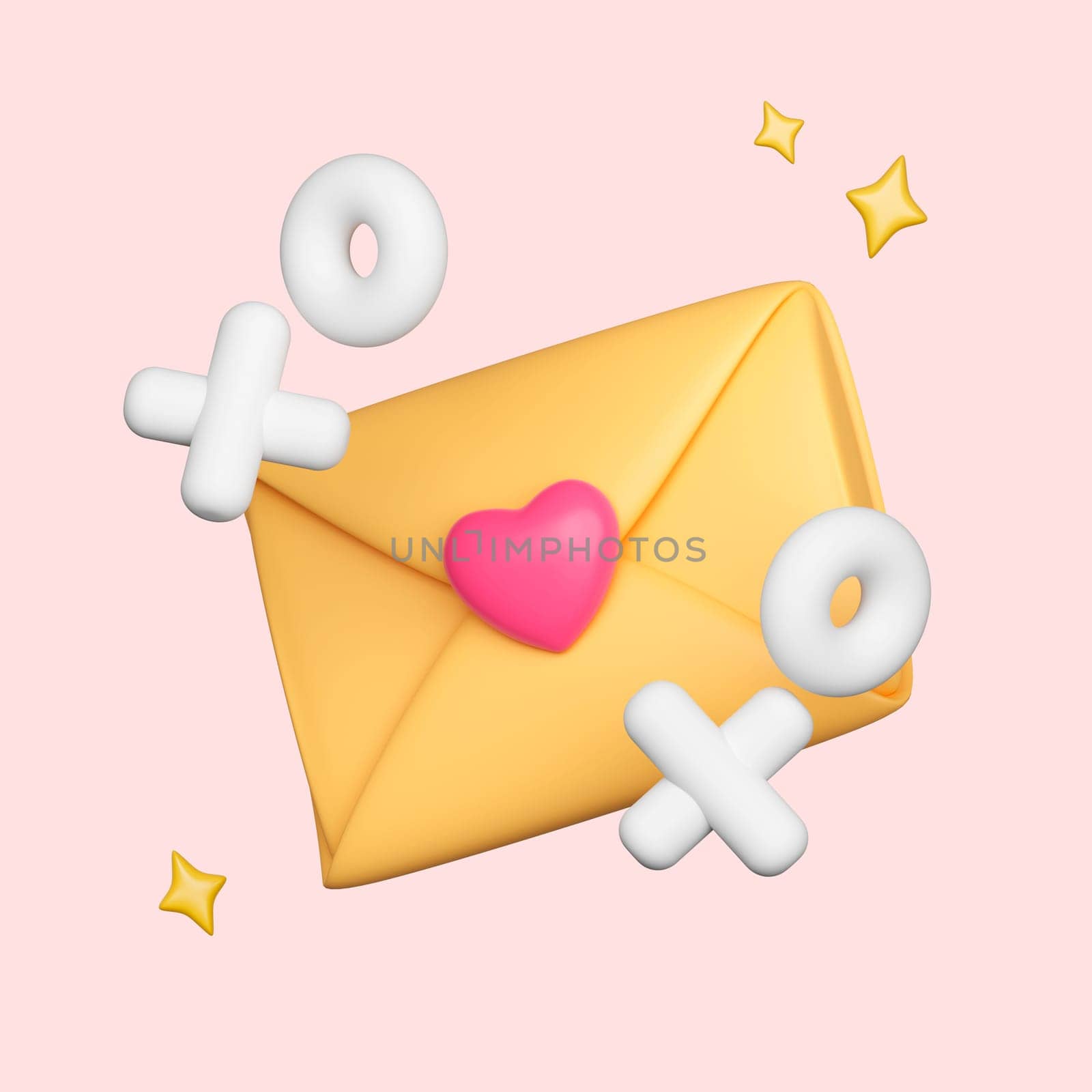 Envelope letter, mail letter with heart romantic design isolated on pink background. clipping path. 3D render illustration by meepiangraphic