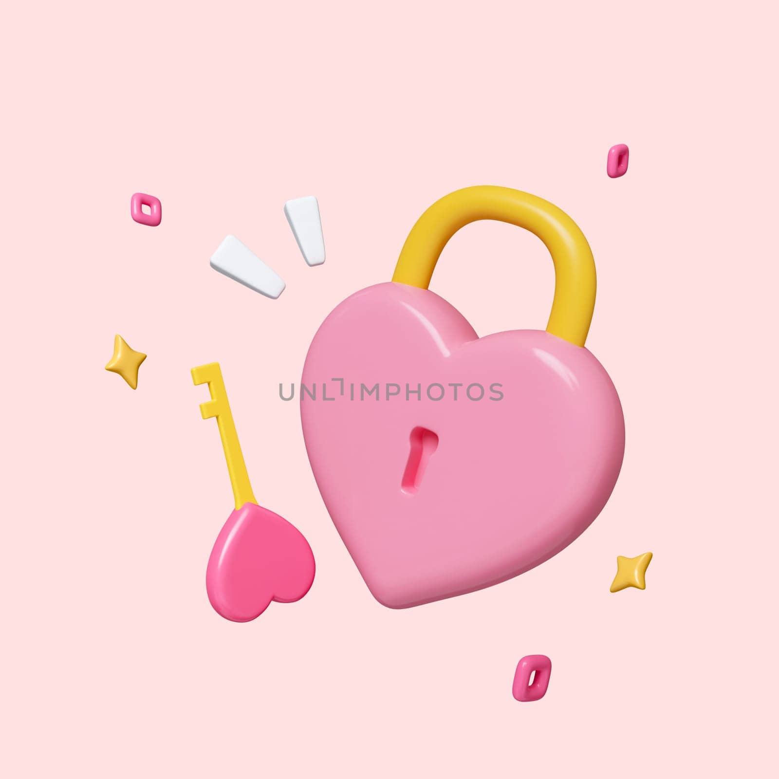 Pink candy hearts with keyhole, padlock. Symbol of love. Valentine day. isolated on pink background. clipping path. 3D render illustration by meepiangraphic