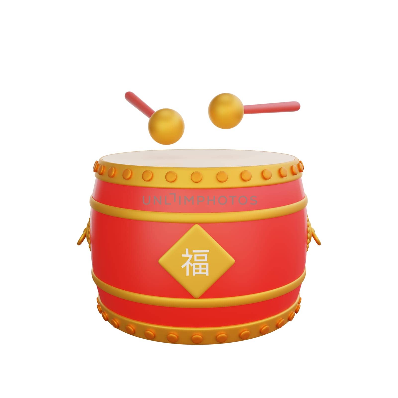3D illustration of Chinese Drum icon, perfect for a Chinese New Year theme