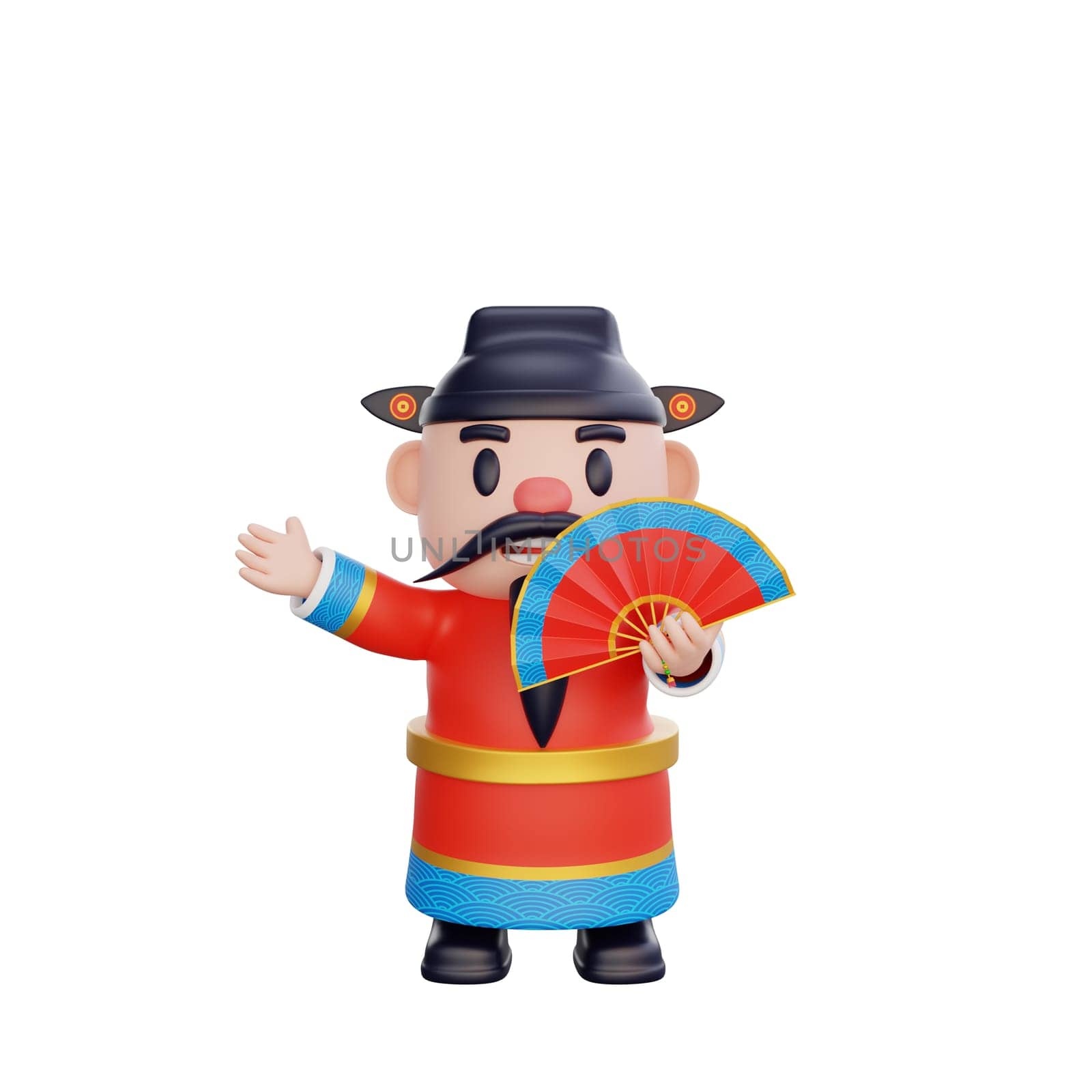 3D illustration of God of Wealth character pose, perfect for a Chinese New Year theme