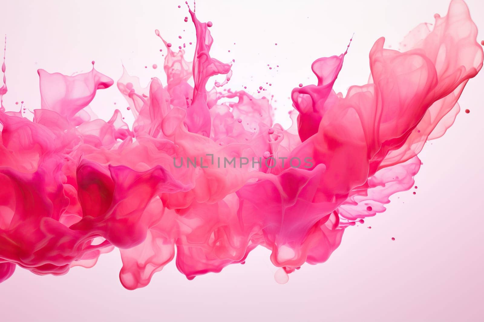 Splash of pink ink in water. Macro photography. Generated by artificial intelligence by Vovmar