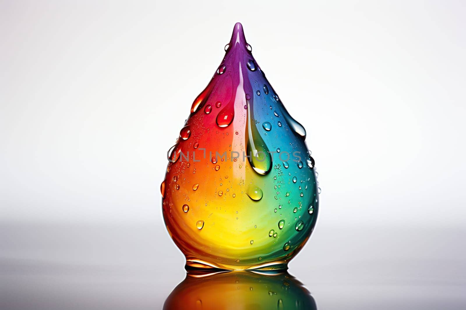 A huge drop of water in rainbow colors, isolated on a white background.