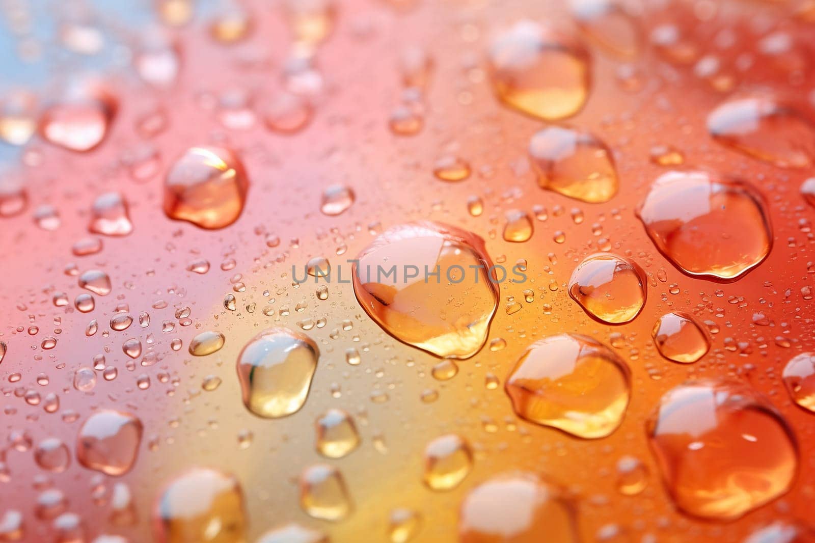 Water drops on orange surface surface.