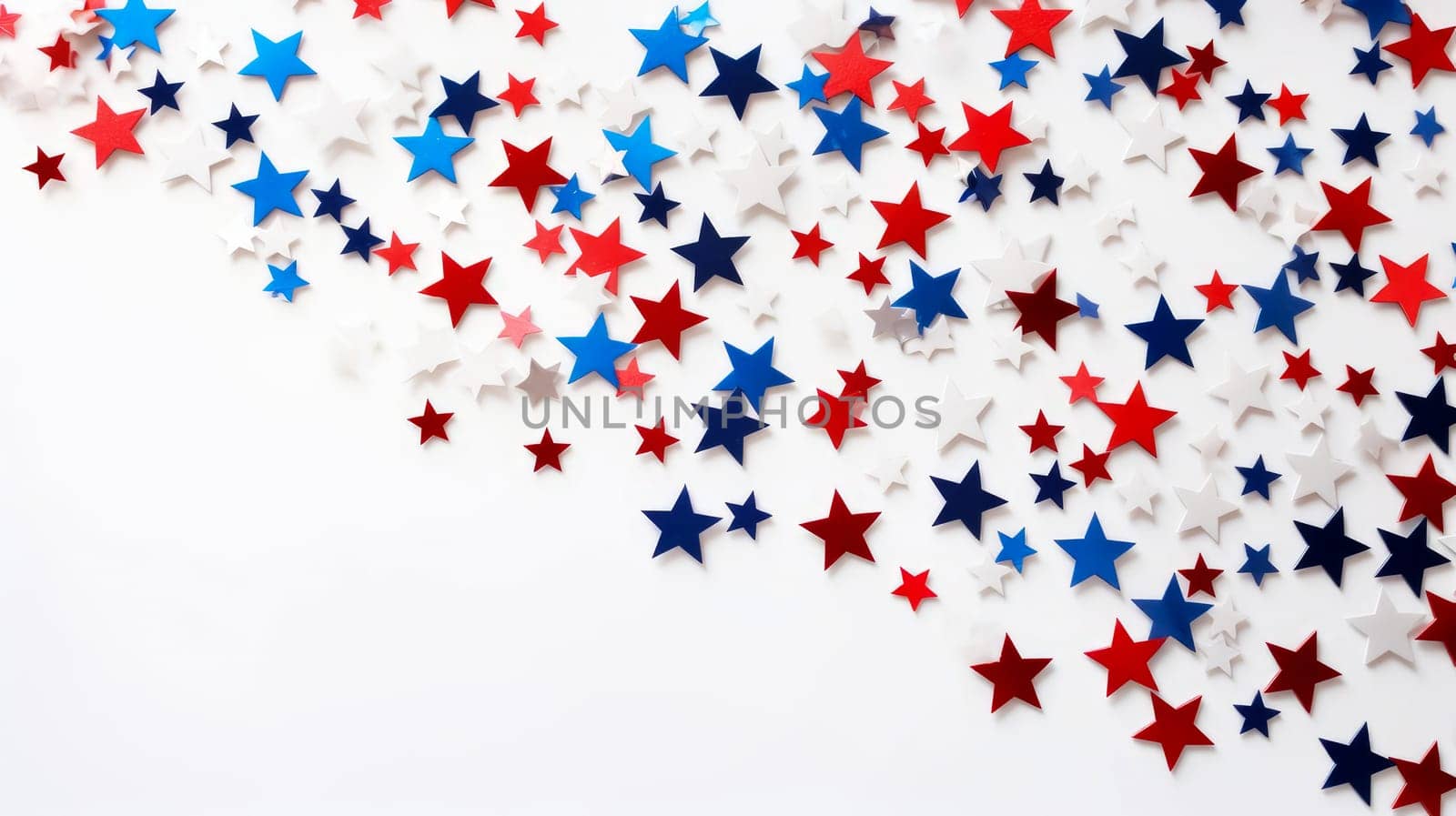 Star confetti in the colors of the United States of America flag on a white background. by Alla_Yurtayeva