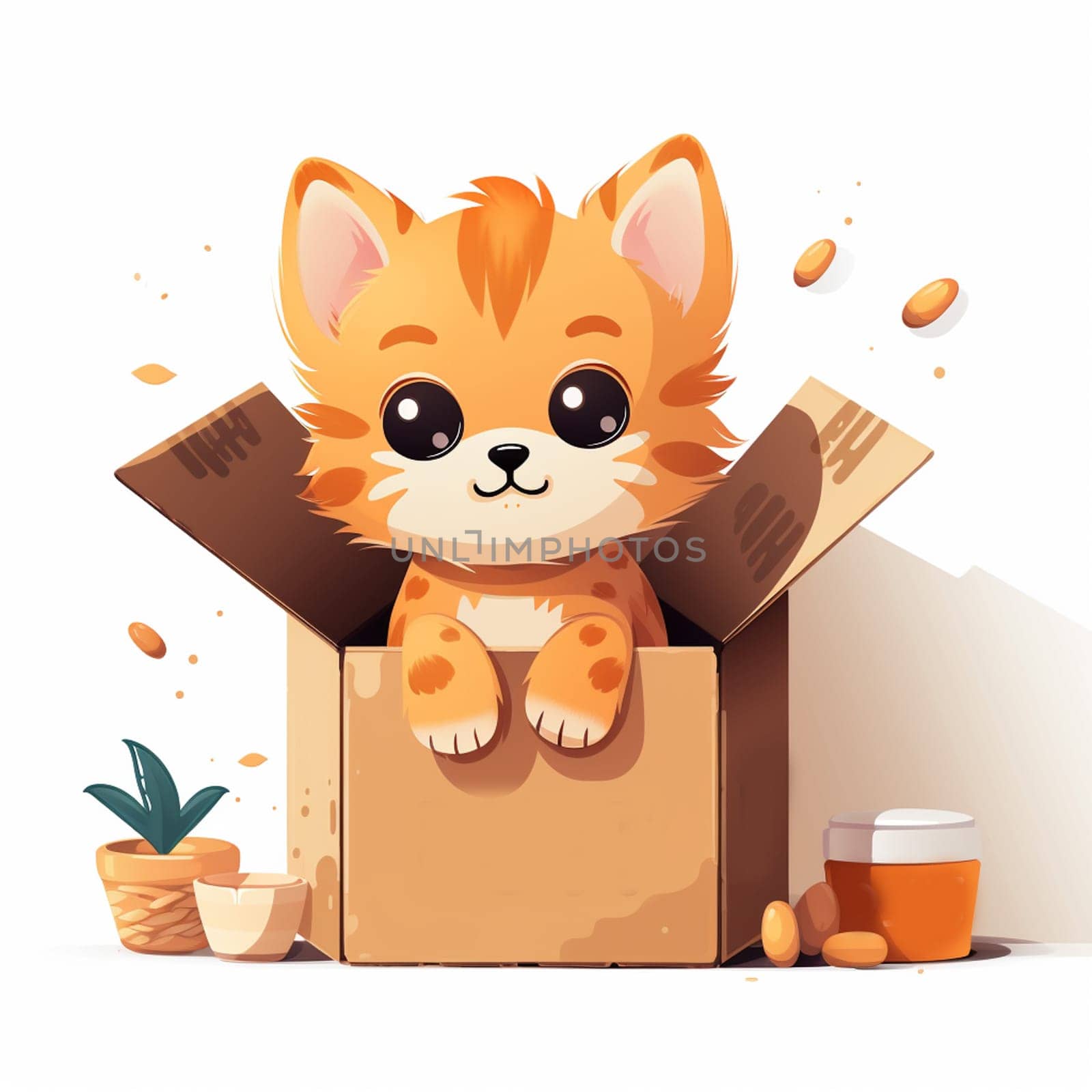 A cute and lovely cat in a carton box. High quality photo