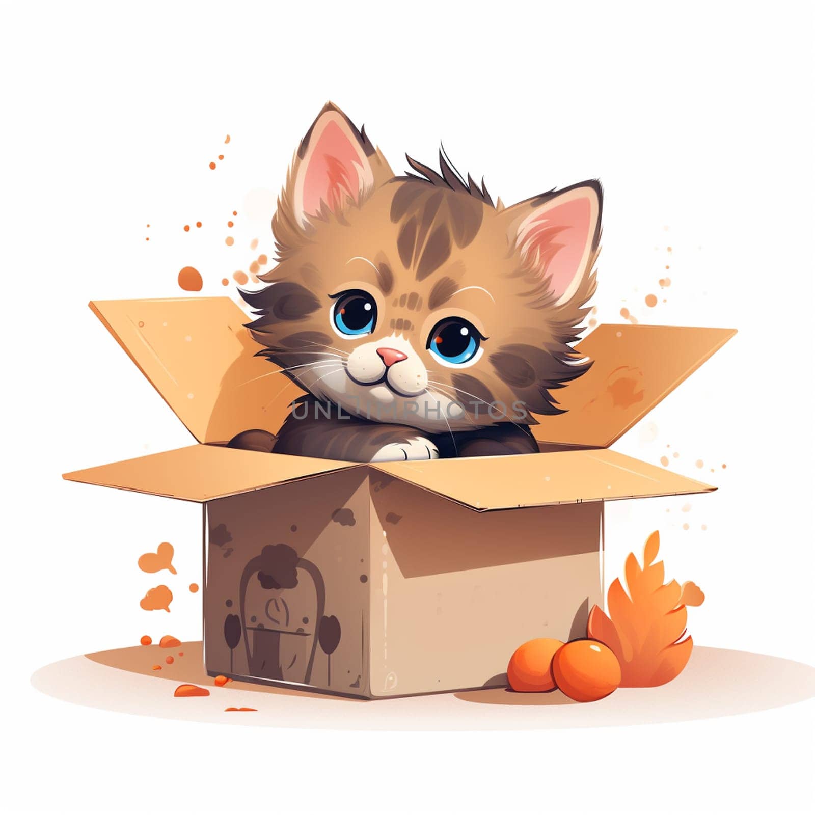 A cute and lovely cat in a carton box. High quality photo