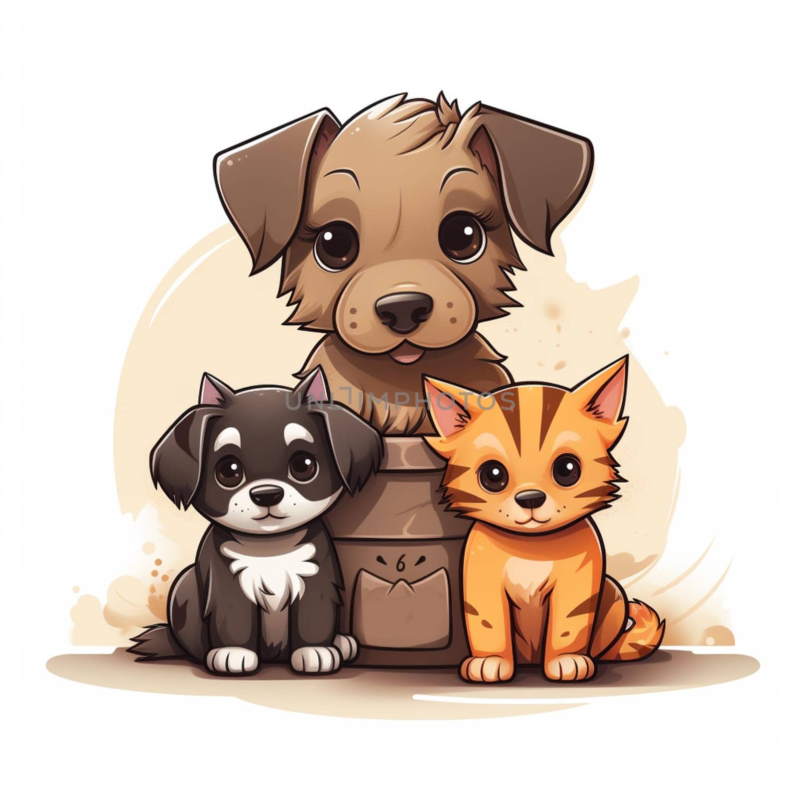 A heartwarming National Pet Day flat illustration pets, dogs, cats, unique markings and colors. by Andelov13