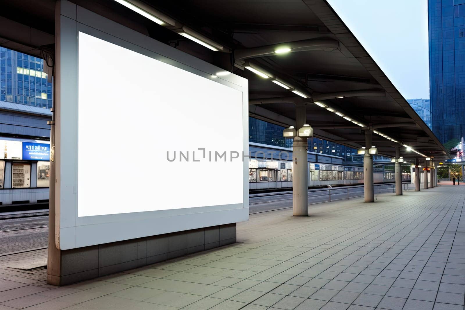 Empty white Blank Billboard or Advertising Poster in a City and Roadside Perfect Space for Promoting Your Brand Products.by Generative AI.