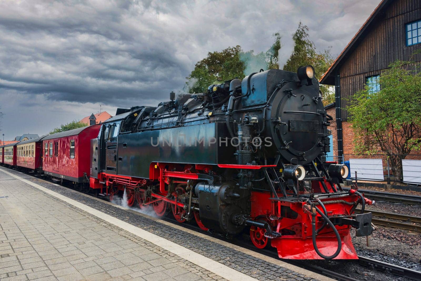 old black steam locomotive still in use in Germany from Wernigerode to the hill called brocken in hte harz