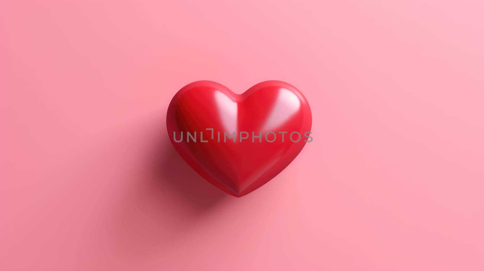 Red glossy Heart Shape on pink background. Valentines day background. by JuliaDorian