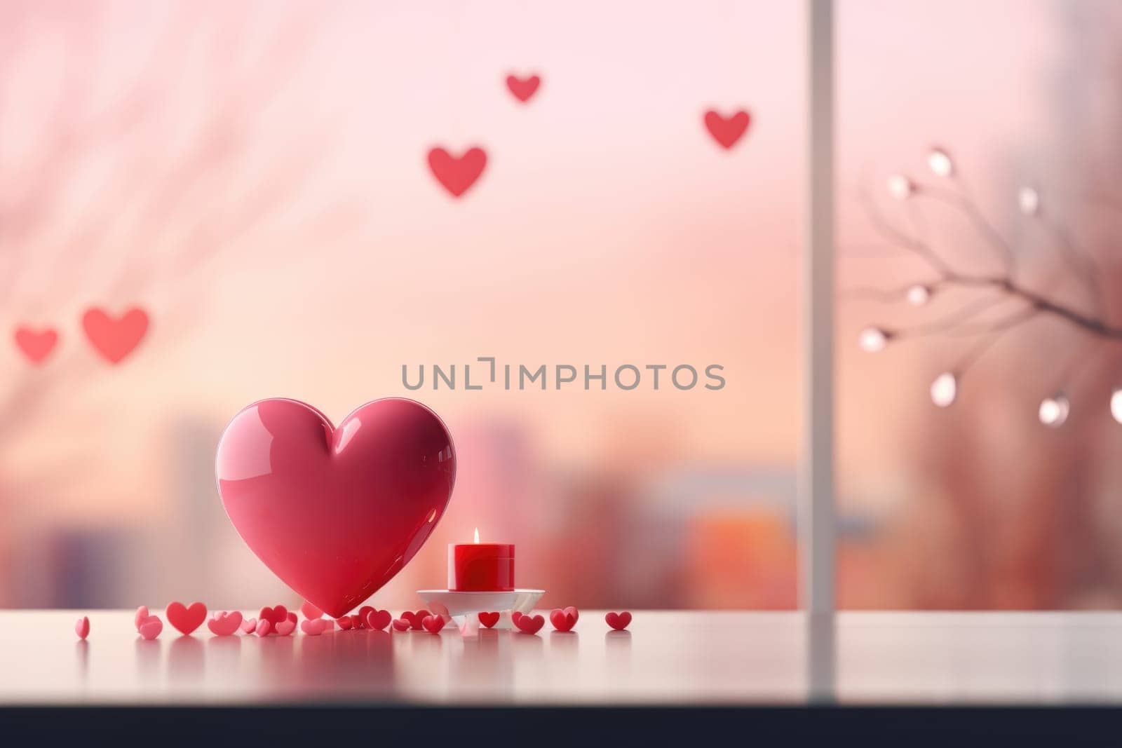 Close up red hearts are placed on the table bokeh background. Valentine's Day background and texture