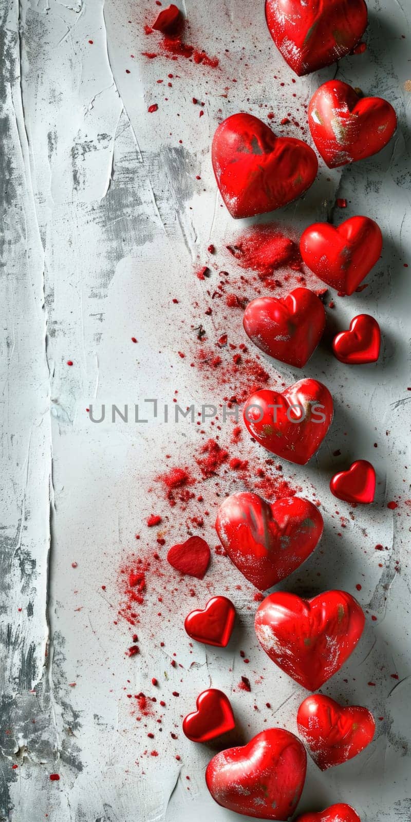 Red hearts on white background. Valentine's Day backdrop. Vertical banner by andreyz