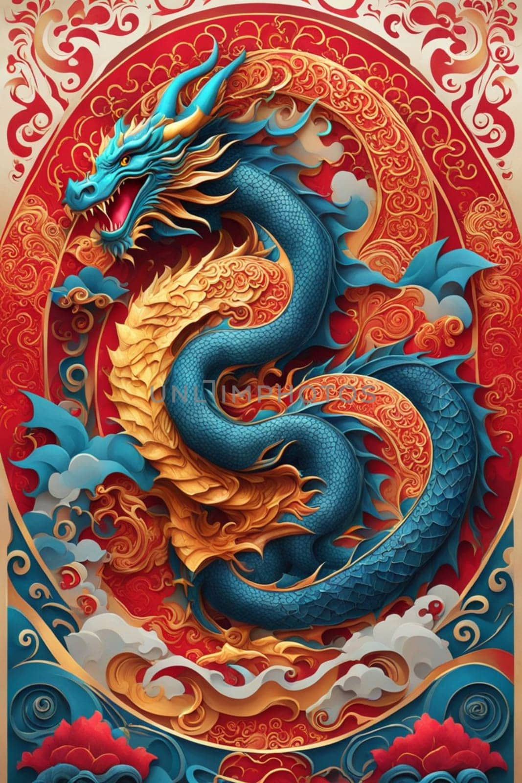 Dragon chinese new year 2024 poster symbol card illustration ai generated