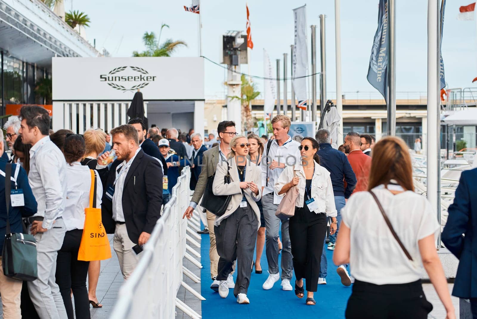 Monaco, Monte Carlo, 29 September 2022 - The famous motorboat exhibition, mega yacht show, clients and yacht brokers discuss the novelties of the boating industry, look at the mega yachts presented by vladimirdrozdin