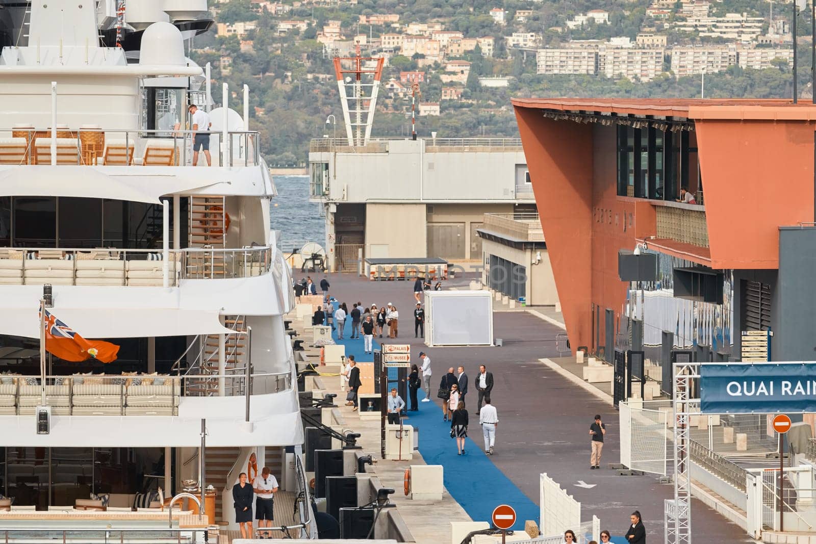 Monaco, Monte Carlo, 29 September 2022 - The famous motorboat exhibition at morning, mega yacht show, novelties of the boating industry. High quality photo