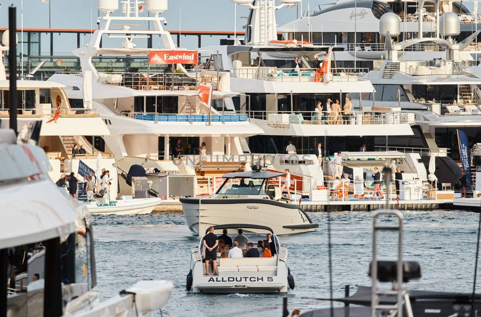 Monaco, Monte Carlo, 29 September 2022 - The famous motorboat exhibition at morning, mega yacht show, novelties of the boating industry by vladimirdrozdin