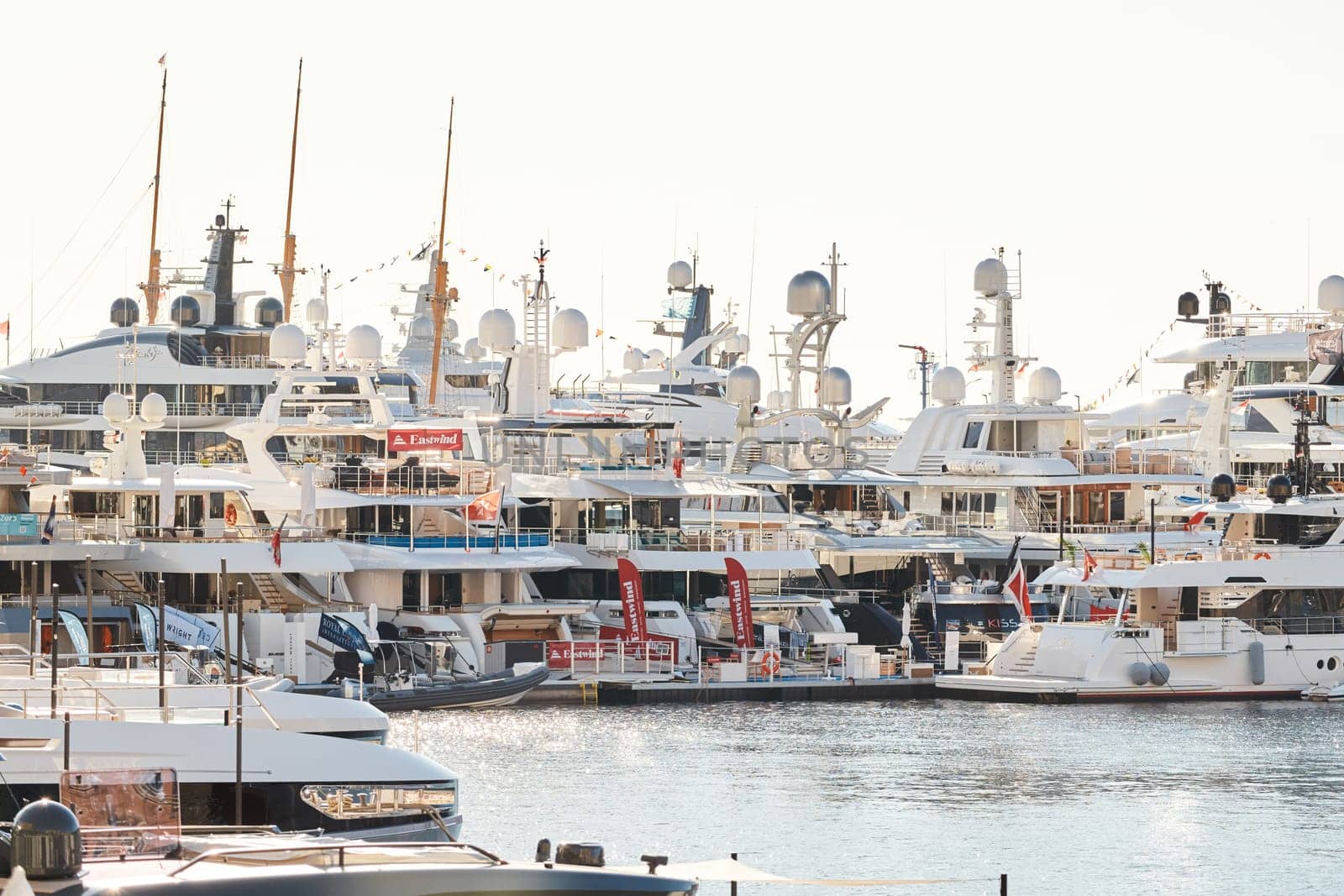 Monaco, Monte Carlo, 01 October 2022 - The famous motorboat exhibition at morning, mega yacht show, novelties of the boating industry by vladimirdrozdin