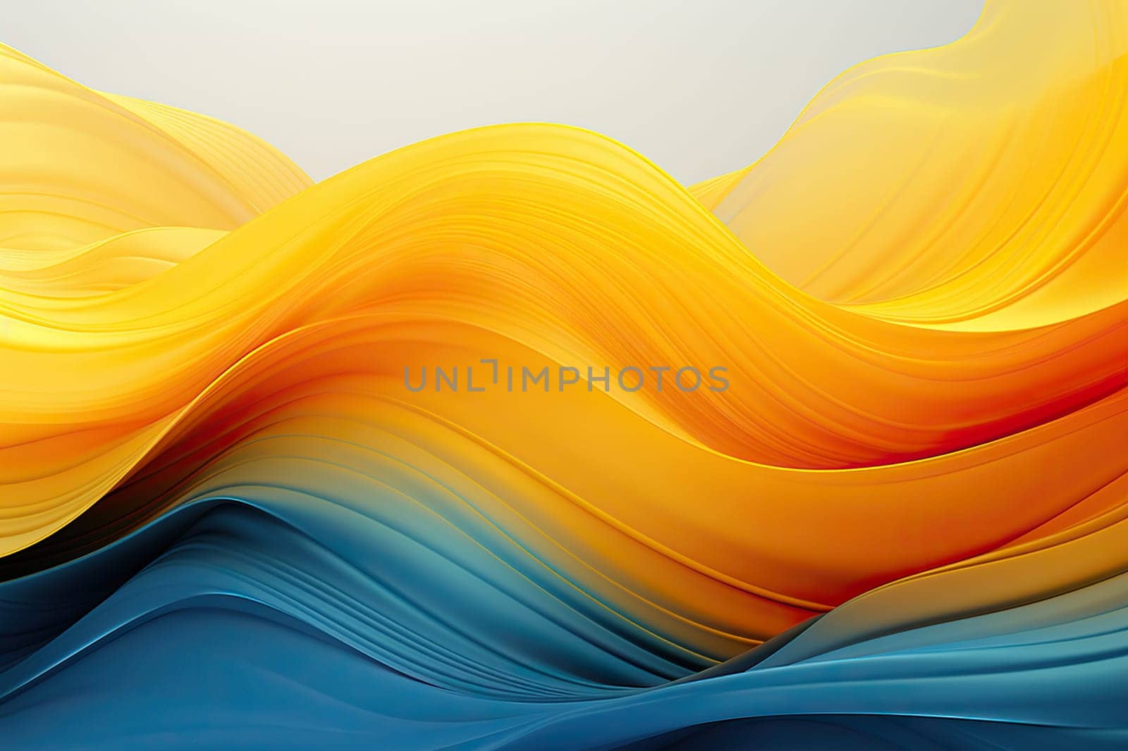 Abstract background with yellow and blue wavy lines. Generated by artificial intelligence by Vovmar