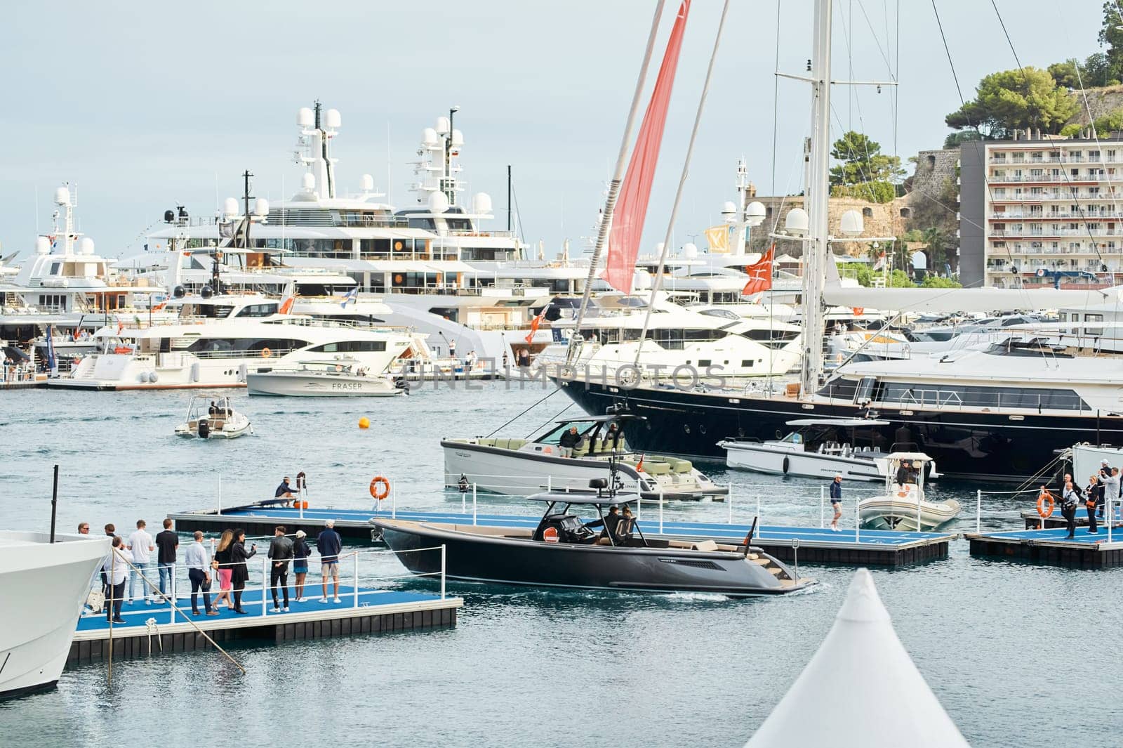 Monaco, Monte Carlo, 29 September 2022 - The famous motorboat exhibition at morning, mega yacht show, novelties of the boating industry by vladimirdrozdin