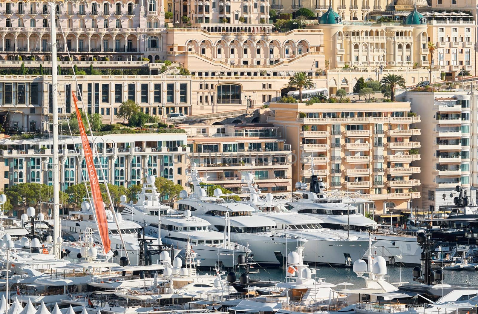 Monaco, Monte Carlo, 01 October 2022 - The famous motorboat exhibition at morning, mega yacht show, novelties of the boating industry. High quality photo