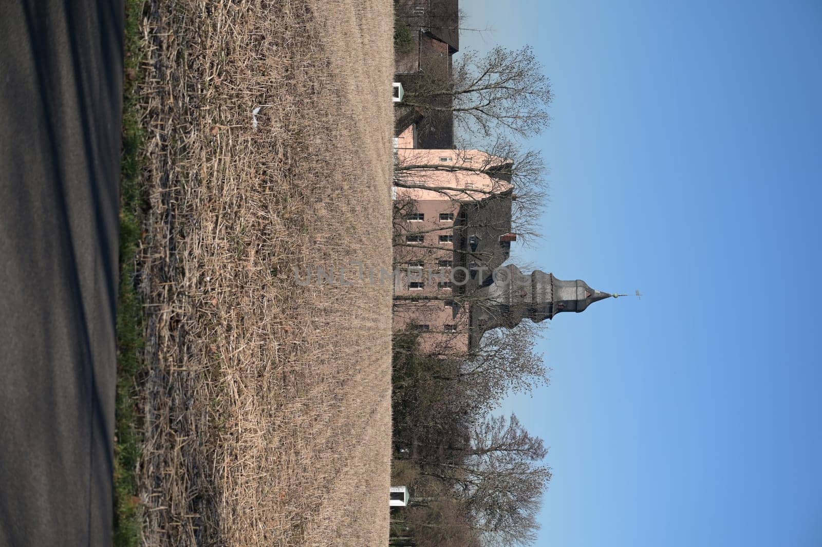 Old manor house with slate tower called Gut Dyckhof in Meerbusch, Germany